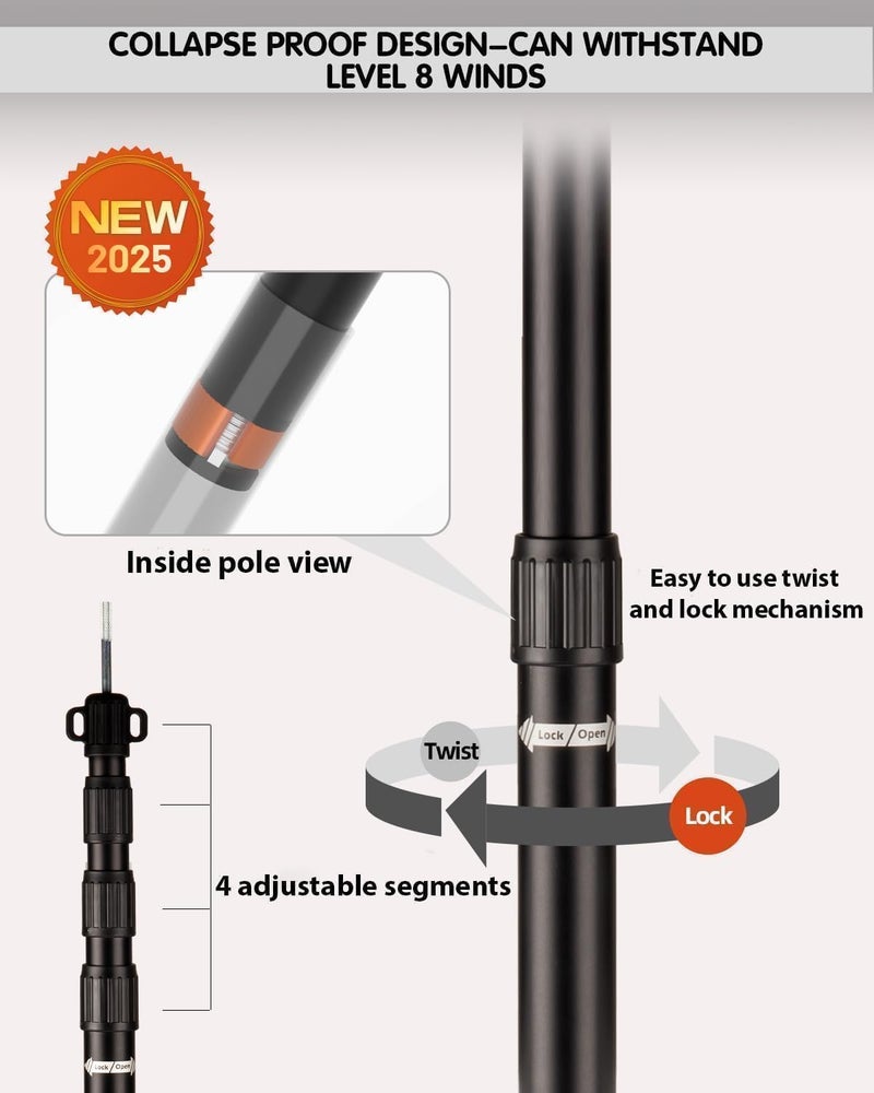 AVOFOREST Tarp Poles Heavy Duty Adjustable, Aviation Aluminum 8.7FT Tent Poles Lengthen and Thicken with Protection Cap Awning Poles Set of 4 for Hiking - Image 3
